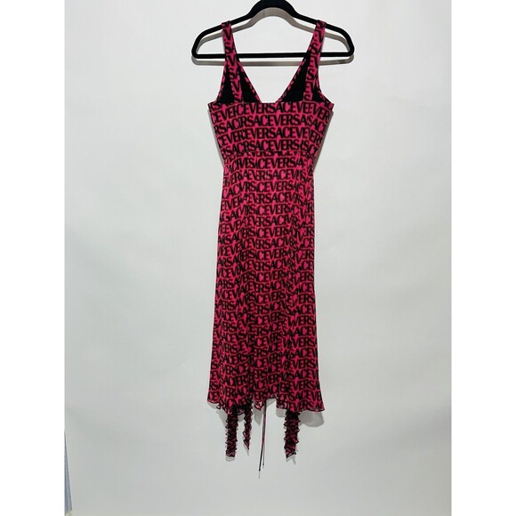 NWT$5,425 Versace Runway SS23 Plisse Dress All Over Logo Red Black IT 44/US 8 - Picture 5 of 16